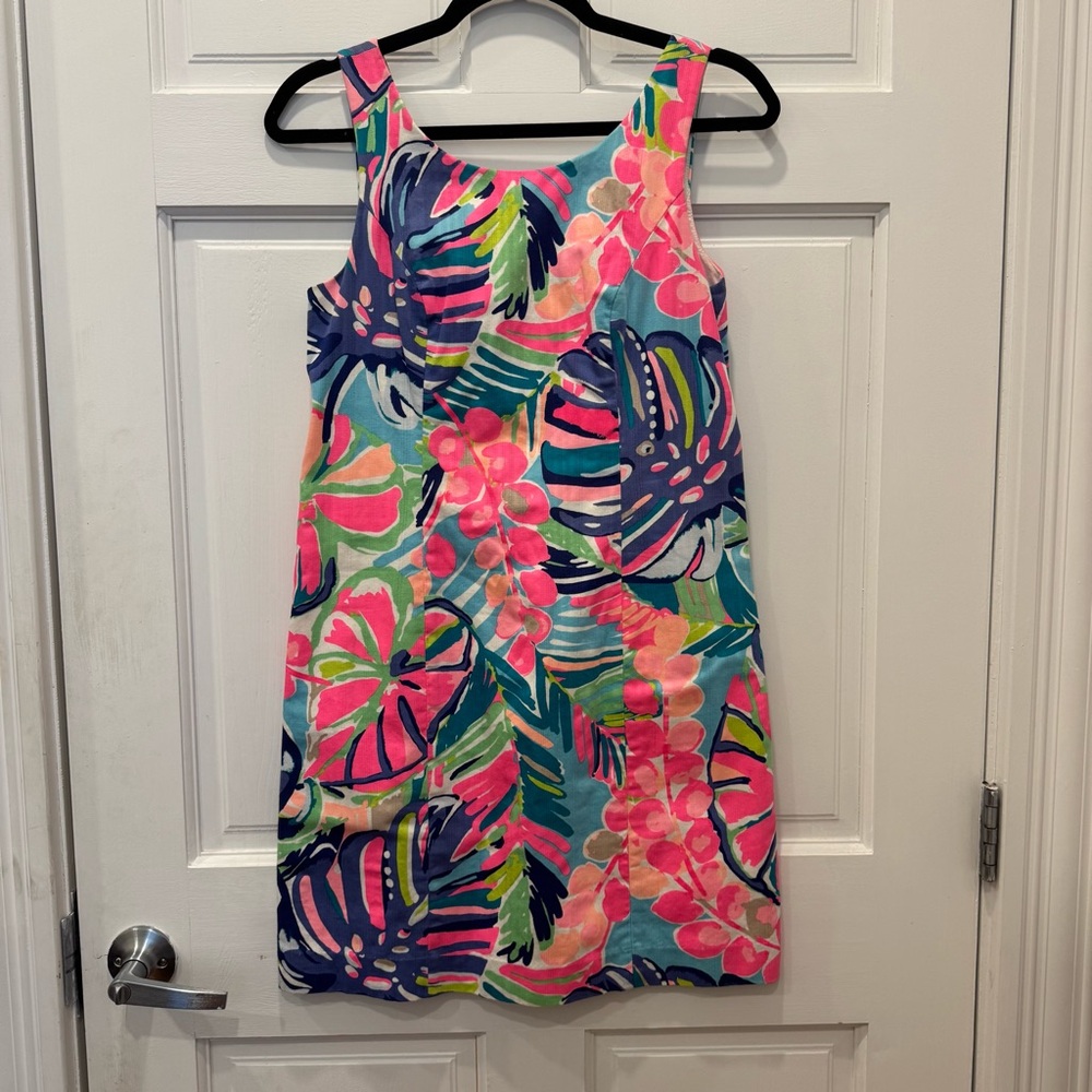 Lilly Pulitzer Cathy Shift Dress Exotic Garden Pink Blue Floral Resort Size 2